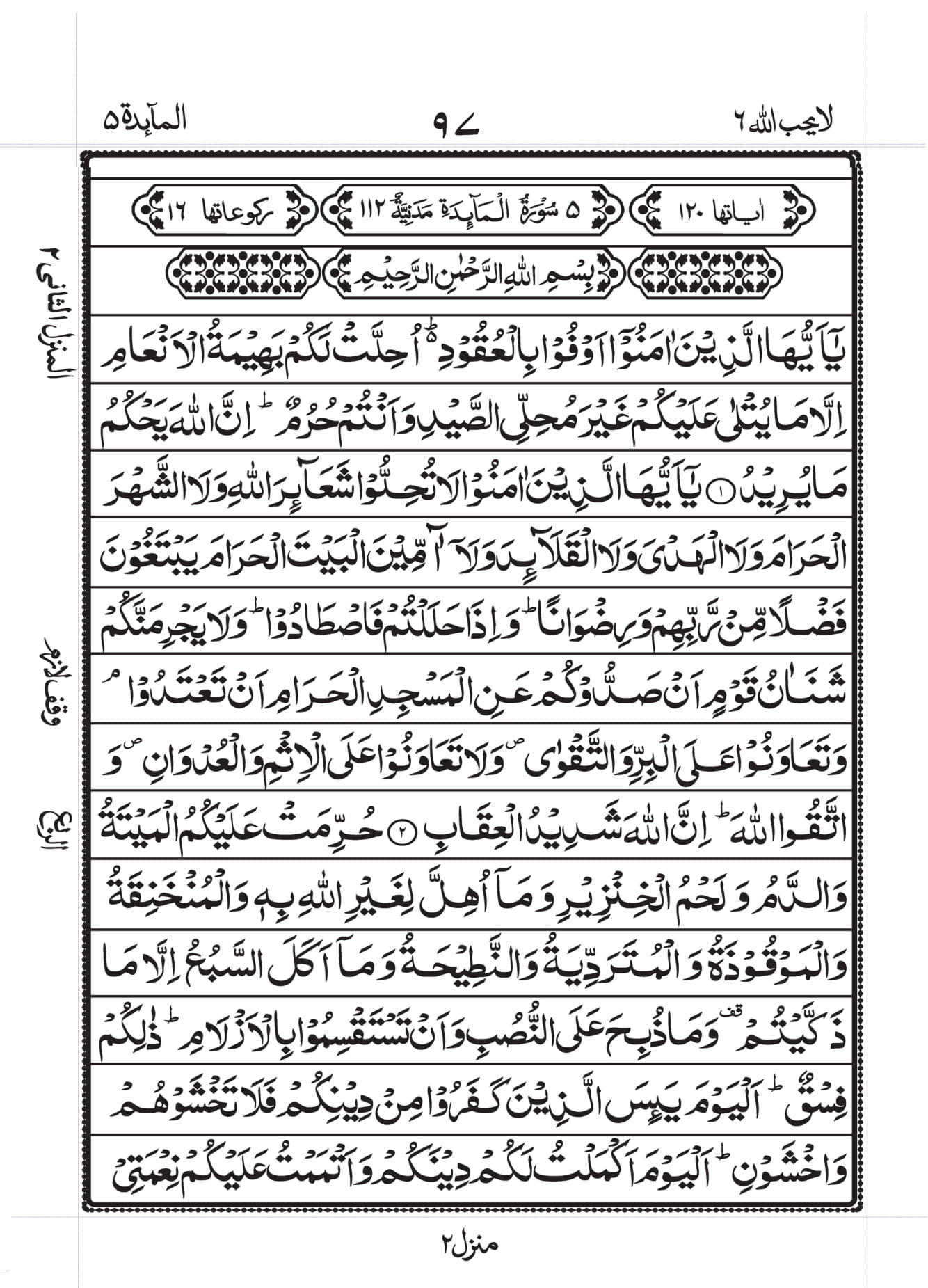 Surah Al-Maaida Page 1